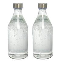 Waterkan - 2x - met deksel - 1L - glas - RVS Dop - waterkaraf - schenkkan - rond