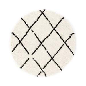 Boho&me Rond hoogpolig vloerkleed ruiten Artisan - wit|zwart - 100 cm