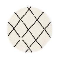 Boho&me Rond hoogpolig vloerkleed ruiten Artisan - wit|zwart - 100 cm
