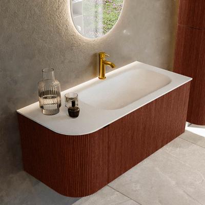 Badmeubel Mondiaz Kurve | 105 cm cm | Meubelkleur Ruby | Wastafelkleur Talc | Solid surface | Wasbak rechter zijde spoelbak | 1 kraangat