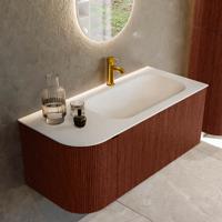 Badmeubel Mondiaz Kurve | 105 cm cm | Meubelkleur Ruby | Wastafelkleur Talc | Solid surface | Wasbak rechter zijde spoelbak | 1 kraangat
