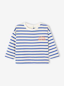 Gestroomd T-shirt met drukknoopjes op de rug voor baby's in biologisch katoen felblauw