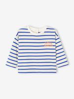 Gestroomd T-shirt met drukknoopjes op de rug voor baby's in biologisch katoen felblauw