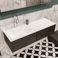 Mondiaz Lush Cloud badmeubel eiken donker bruin 120 cm 2 lades solid surface enkele spoelbak links 1 kraangat