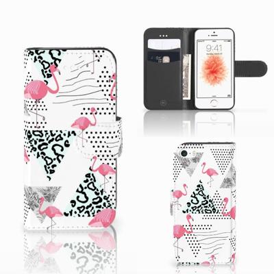 Apple iPhone 5 | 5s | SE | Telefoonhoesje | Met pasjeshouder | Flamingo Triangle