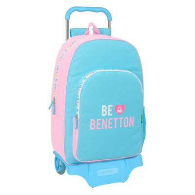 Schoolrugzak met Wielen Benetton Unique Roze Turkoois 30 x 46 x 14 cm