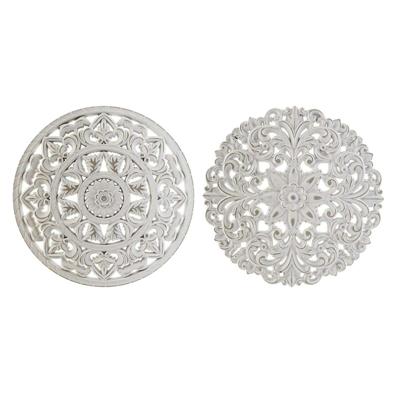 Wanddecoratie DKD Home Decor Wit Mandala Indiaas Verouderde afwerking 30 x 2 x 30 cm (2 Stuks)
