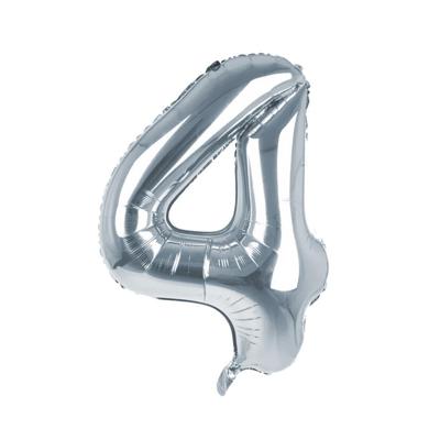 Cijfer Ballon '4' Zilver (100CM)