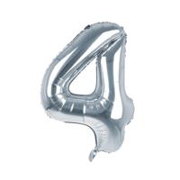Cijfer Ballon '4' Zilver (100CM)