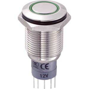 TRU COMPONENTS 701804 LAS2GQF-11ZE/G/12V/N/P Vandalismebestendige drukschakelaar 250 V/AC 3 A 1x aan/aan Continu Groen IP67 1 stuk(s)