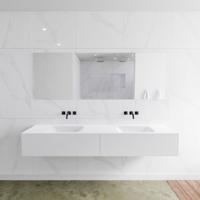 Mondiaz Lagom Cloud White badmeubel wit mat 200 cm 2 lades solid surface dubbele spoelbak zonder kraangat