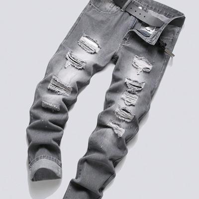 Men's Ripped Distressed Denim Jeans - Black Slim Fit Skinny Grey / 38