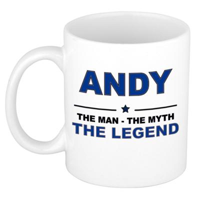 Andy cadeau mok - man myth legend - naam koffiemok / beker - wit en blauw - 300 ml Andy cadeau mok - man myth legend - naam koffiemok / beker - wit en blauw - 300 ml