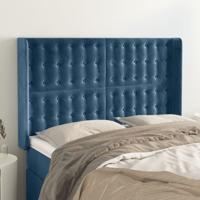 Hoofdbord met randen 147x16x118/128 cm fluweel donkerblauw