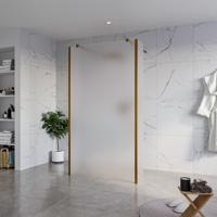 Fortifura Galeria Vrijstaande Inloopdouche - 110x200cm - Glas mat - antikalk - 8mm veiligheidsglas - 2 zijwanden 40cm - wandsteunen en hoekprofielen - Geborsteld koper PVD (Koper) SW927772 2x/SW915251/SW797921 2x/SW876703 2x