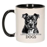 Cadeau mok voor honden liefhebbers - Staffordshire - zwart - keramiek - 300 ml