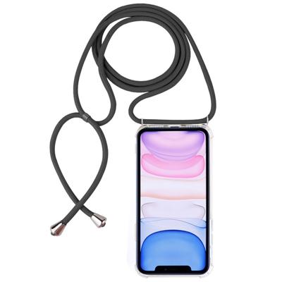 Vierhoek anti-val trasparent TPU mobiele telefoon geval met Lanyard voor iPhone 11 (grijs)