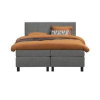 Leen Bakker - Boxspring Liv Geblokt - Licht - 180x200 Cm - Vierkante Poot - Stof - Grijs
