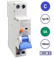 Aardlekautomaat 6A C KAR 100mA 2 polig 18mm breed Kema Keur 230V automaat en aardlek in een module