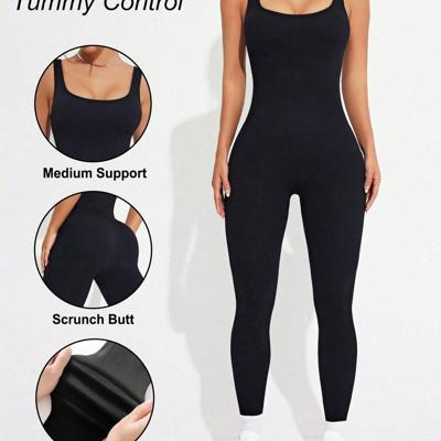 Seamless Yoga Jumpsuit - High Waist Scoop Neck Unitard in Black Black / L