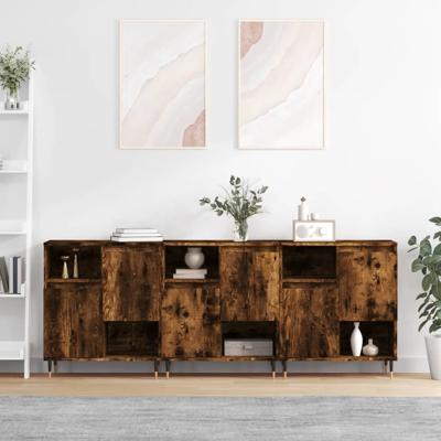 Dressoirs 3 st bewerkt hout gerookt eikenkleurig