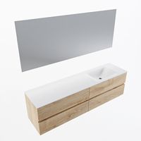 MONDIAZ VICA 180cm badmeubel onderkast Washed Oak 4 lades. Wastafel CLOUD rechts zonder kraangat, kleur Talc met spiegel LED. - thumbnail