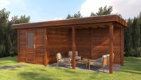 Lugarde Select Modern tuinhuis met overkapping Dordrecht 250x250cm + 400cm - Bruine olie- Plat dak- - Lugarde Select