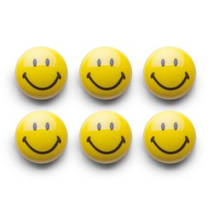 Whiteboard/koelkast magneten smiley - 6x - kunststof - 3 cm