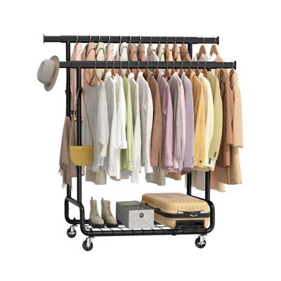 Kledingrek op wieltjes voor zware lasten en flexibel gebruik, inktzwart / 2 roedes