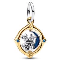 Pandora 762955C01 Hangbedel Disney Mickey Mouse-Minnie Mouse Two-tone Spinning Moon zilver-emaille-kristal goudkleurig-blauw