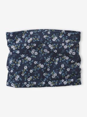Meisjes snood met bloemenprint en fleece voering inktblauw