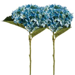 Kunstbloem hortensia tak - 2x - Annabelle - 52 cm - blauw - Kunst zijdebloem - Hydrangea