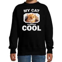 Rode kat katten trui / sweater my cat is serious cool zwart voor kinderen - thumbnail