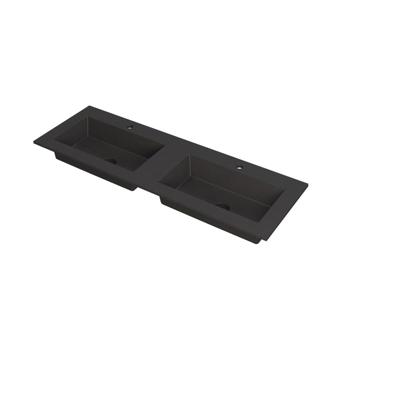 INK Kraft Wastafel Dubbele Bak met 2 Kraangaten - 1400x450x10 mm - Quartz Zwart