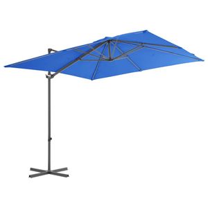 The Living Store Hangparasol 250x250x247 cm - Azuurblauw - UV-beschermend polyester - Kruisvoet - Kantelbaar en 360