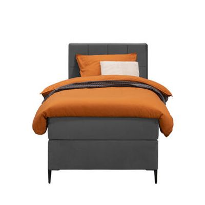 Boxspring Liv geblokt - grijs - 90x200 cm - slanke poot - Leen Bakker