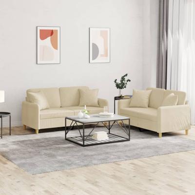 2-delige Loungeset met kussens stof crèmekleurig