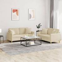 2-delige Loungeset met kussens stof crèmekleurig