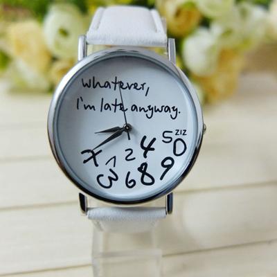 Alfabet nummer patroon lederen riem horloge (wit)
