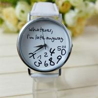 Alfabet nummer patroon lederen riem horloge (wit)