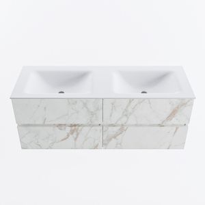 MONDIAZ VICA 130cm badmeubel onderkast Carrara 4 lades. Wastafel CLOUD dubbel 2 kraangaten, kleur Talc.