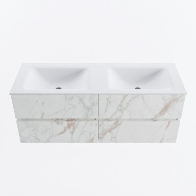 MONDIAZ VICA 130cm badmeubel onderkast Carrara 4 lades. Wastafel CLOUD dubbel 2 kraangaten, kleur Talc.