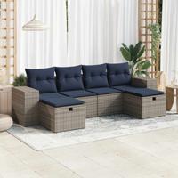 6-delige Loungeset met kussens poly rattan grijs