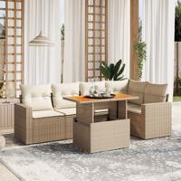6-delige Loungeset met kussens poly rattan beige