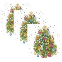 Daisy kerst thema servetten - 60x st - 33 x 33 cm - versierde kerstboom - papier