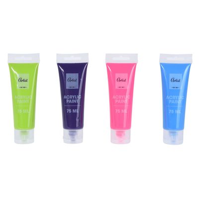 Setje acryl verf tubes 4 kleuren 75 ml