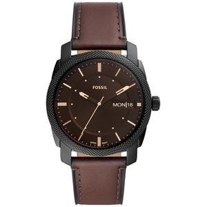 Fossil FS5901 Horloge Machine staal-leder zwart-bruin 42 mm