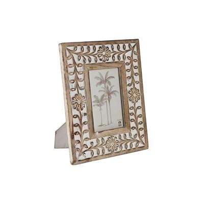 Fotolijsten Home ESPRIT Wit Natuurlijk Kristal Mangohout Bloem Indiaas 21 x 2 x 26,5 cm