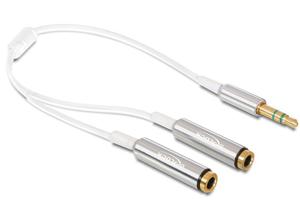 DeLOCK 65355 audio kabel 3,5mm male --> 2x 3,5mm female wit/zilver 25cm