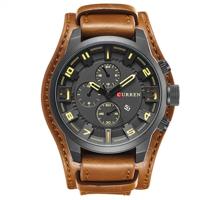 Curren M8225 leger militaire lederen band mannen quartz horloge (zwart geel)